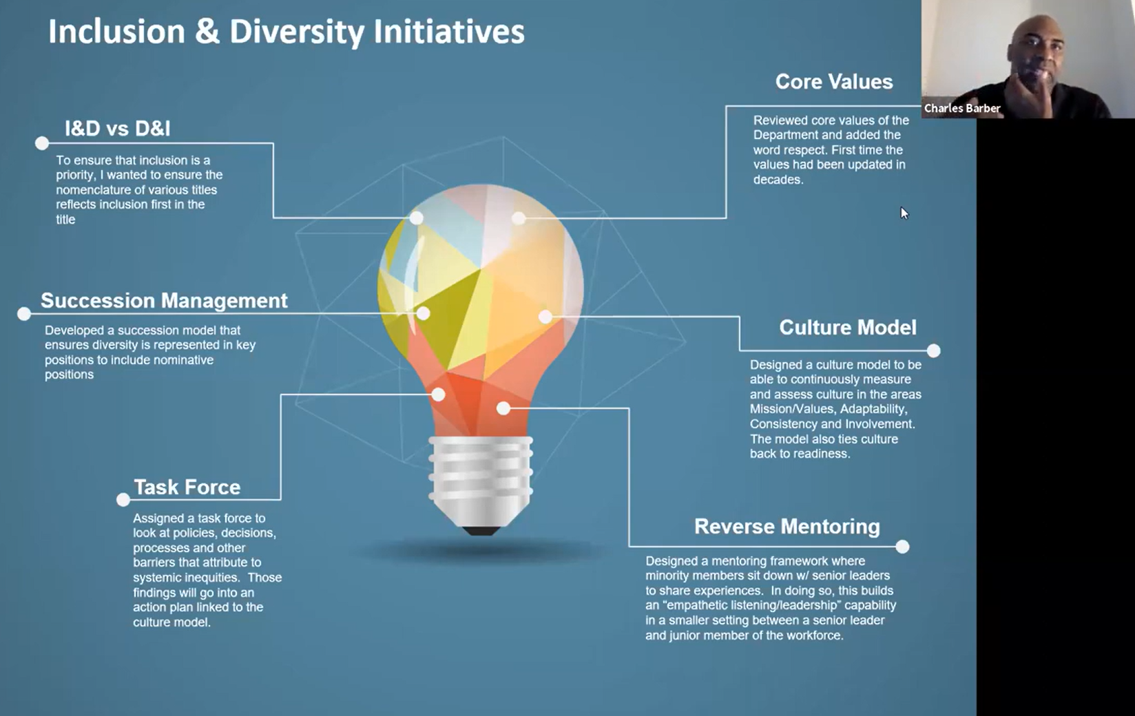 Screenshot from Dr. Charles Barber class lecture video on DEI